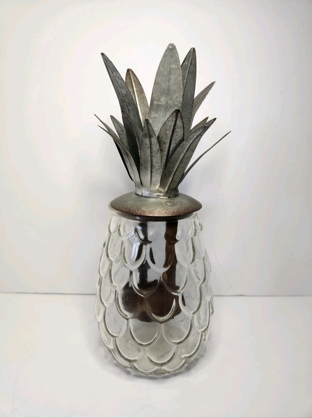 Decorative Pineapple Candle Holder with Galvanized Steel Top - Home Accents